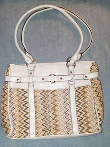 NWOT Vintage 1970 Style TREVISO White & Beige Woven Purse Gold Hardware - Picture 1 of 6