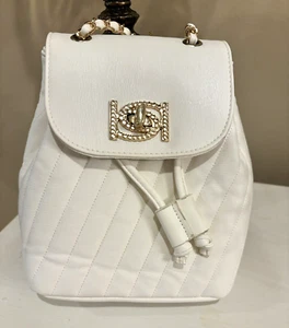Bebe Los Angeles Hera Small Backpack with Top Chain Handle Ivory Bag New NWT - Picture 1 of 7