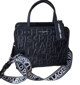 Borsa a tracolla Karl Lagerfeld Maybelle Lpgo in rilievo nera $ 198 nuova con etichette - Foto 1 di 8