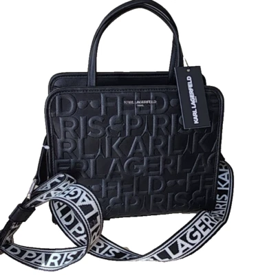 Karl Lagerfeld MAYBELLE Satchel Crossbody Lpgo Embossed Handbag Black $198 NWT - Image 1 of 4