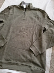 New Mens Tasso Elba Mock Neck 1/2 Zip French Rib Olive Green Pullover Sweater L - Picture 1 of 7