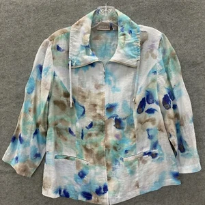 Chicos 1 Lightweight Jacket Size M White Blues Shimmer Sheer - Picture 1 of 8