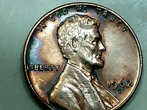 1962-D us copper penny - (error) WDDO-002 - ms - rb - 3.1 gr.-shiny - clear face - Picture 1 of 2