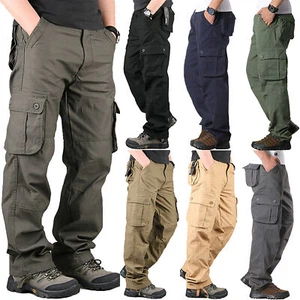 Mens Outdoor Cargo Combat Work Pants Multi Pockets Military Army Casual Trousers - Picture 1 of 17