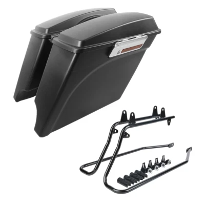 Matte 5" Stretched Saddlebags & Bracket Fit For Harley Softail Fatboy 1984-2017 - Image 1 of 4