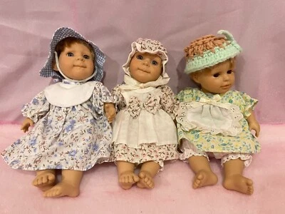 Lot of 3 Berenguer Expressions 9" Baby Dolls Soft Bodies Floral Dresses - Image 1 of 4