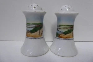 THE HARBOUR PORTLAND ROYAL SCEN CHINA PICTURE SALT PEPPER SHAKERS CZECHOSLOVAKIA - Picture 1 of 4