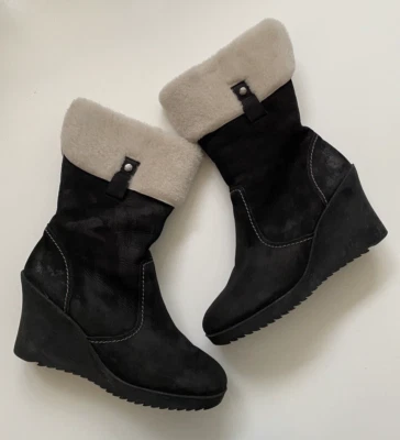 Botas de cuña de gamuza Paul Green Gianni forro de piel de cordero negro talla 7 UK/9.5 US Foto 1 de 4