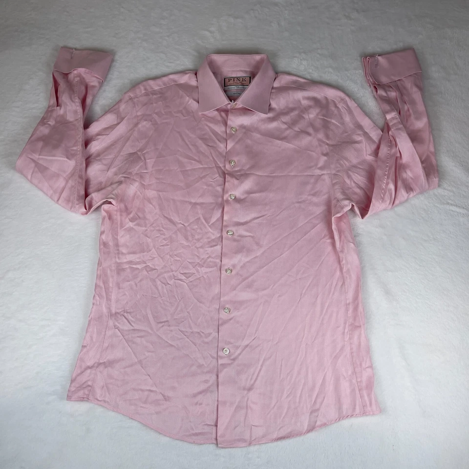 Thomas Pink Dress Shirt Men's 17 Pink Casual Long Sleeve Slim Fit Button Up - Image 1 of 4
