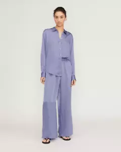 Pantalón Everlane Azul Alto Pierna Ancha Calado El Satén Pequeño Nuevo con Etiquetas - Imagen 1 de 8
