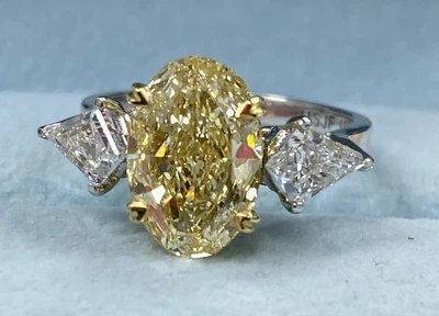 4.40CT Oval Cut Lab Grown Fancy Vivid Diamond Hidden Halo Wedding Ring 14k Gold - Image 1 of 4