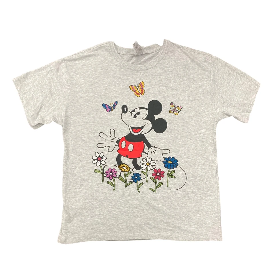 Disney Mickey Mouse Licensed Ladies Character Tee With Embroidery Size L Gray
