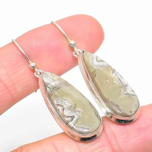 Pendiente de plata de ley 925 con piedras preciosas de ágata de encaje natural Laguna 1,93" g513 - Imagen 1 de 8