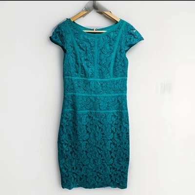 Adrianna Papell Lace Sheat Dress Green 8 Zip Lined Cocktail Party Career holiday - Image 1 of 4