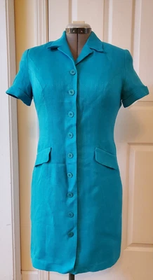 Vestido Camisa Vintage Spenser Jeremy Petites Azul Teal Cuello Rayón Talla 10P  Foto 1 de 4