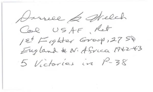 Darrell Welch signierte Karteikarte WWII Ace O&E - Bild 1 von 1