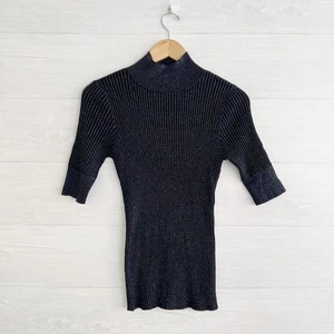 Nuevo con etiquetas Worthington - Negro, verde metálico acanalado manga corta falso cuello alto, S - Imagen 1 de 4