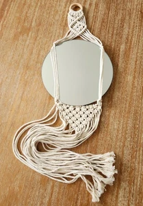 Round Wall Hanging Circle Mirror Boho Decor Macrame Woven Fringe Home Art Room - Picture 1 of 4