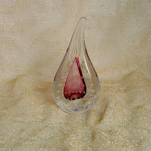 Adam Jablonski Studio Art Glass Vintage Paperweight Signed Teardrop 5" Cranberry - Picture 1 of 10