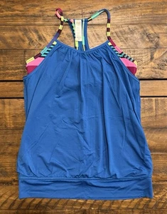 Ivivva by Lululemon Double Dutch Racerback Tank Top Shelf Bra Blue Girls 14 - Picture 1 of 7