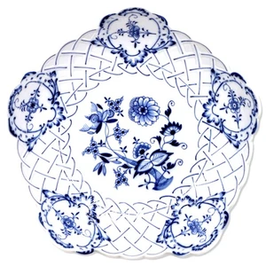 Carl Teichert Meissen Blue Onion 11" Reticulated Serving Bowl Antique  1880's - Picture 1 of 6