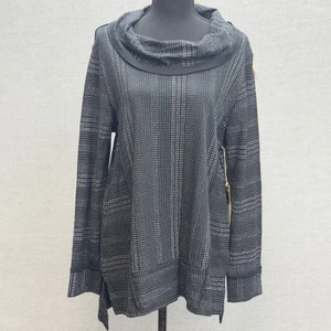 Neu mit Etikett Escape by Habitat Kleidung schwarz gemusterter Wasserfallausschnitt Pullover Oberteil Medium - Bild 1 von 12