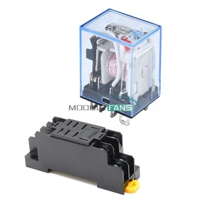 10A AC 220V Coil Power Relay DPDT LY2NJ HH62P HHC68A-2Z With Socket Base NEW. - Picture 1 of 22