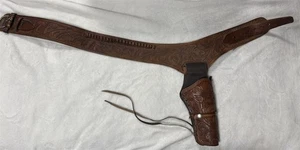 VINTAGE LEDER HANDGEFERTIGTES WAFFENHOLSTER GÜRTEL MIT KUGELSCHLAUFEN BLUMEN/BLÄTTER - Bild 1 von 23