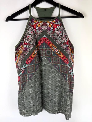 Prana Women's Green Colorful Aztec Geometric Shelf Bra Open Back Tank XS? S? - Image 1 of 4