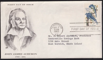 # 1238 1963 First Day Cover John James Audubon with Original Merchant Letter - Image 1 of 4