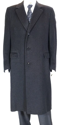 JUSTER'S~EC!!~VINTAGE CHARCOAL GRAY PURE WOOL MENS 40L LONG OVERCOAT USA - Image 1 of 4