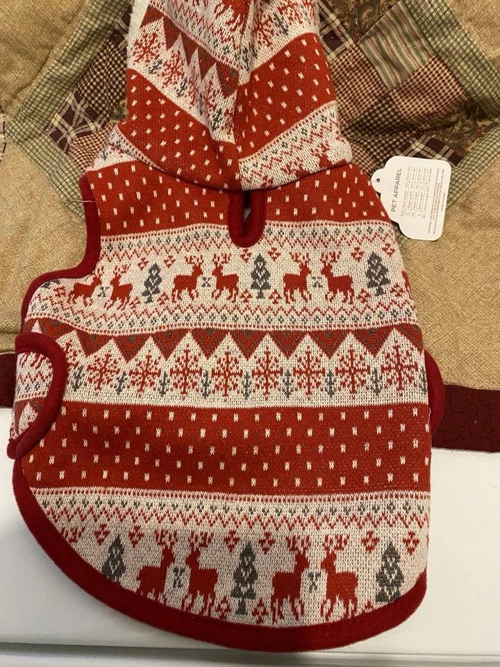 PET APPAREL Perro “Sudadera con Capucha Estampado de Navidad con Chaleco Forrado de Piel Sintética” Talla M Rojo/Blanco Nueva con Etiquetas Foto 1 de 4