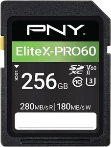 PNY 256GB EliteX-PRO60 UHS-II SDXC Memory Card - R280MB/s 256GB, Black - Picture 1 of 14