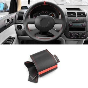 Black-red strip Steering Wheel Cover For VW Polo 2003 2004 2005 2006 (4-Spoke) - Picture 1 of 9