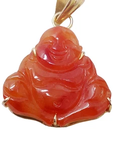 Happy Buddha Anhänger 18k Gold Vermeil auf Sterling - S75%V - simulierte rote Jade - Bild 1 von 7