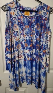 Ruby Rd. Top túnica informal de hombro frío floral azul naranja blanco mediano para mujer - Imagen 1 de 6