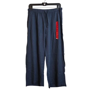 Splendide pantalon moyen lin mélangé jambes larges bleu marine cropped léger - Photo 1/15