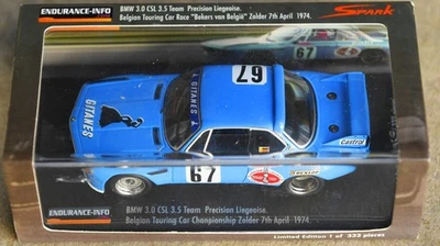 1/43 RARE SPARK BMW 3.0 CSL  BELGIAN TOURING CAR 1974 PRECISION LIEGEOISE ZOLDER - Photo 1/4