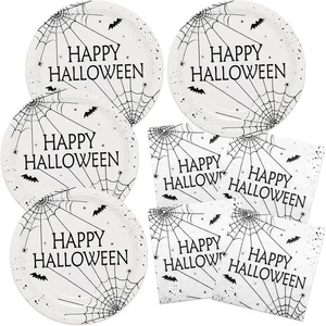 Set tovaglioli piatti di carta per feste di Halloween 60 pezzi ragnatela - Foto 1 di 2