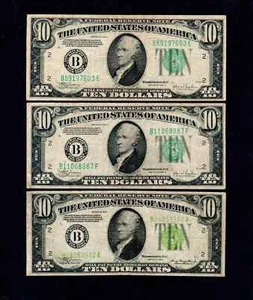 3Pcs $10 1934-34C-34C Federal Reserve Notes New York Free Shipping (B159) - Picture 1 of 2