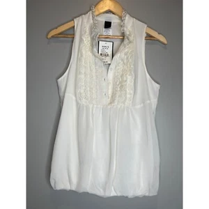 NEW Wrapper Kohls white ivory lace button tank blouse top shirt career size L - Picture 1 of 5