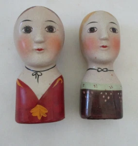 Vintage Pair of Tudor Busts LADY HEAD BUSTS SCANDINAVIAN FOLK ART SET OF 2 - Picture 1 of 8