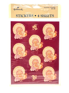NEW Vintage 1989 Hallmark Thanksgiving Fall Turkeys 40 Stickers ~ 4 Sheets - Picture 1 of 3