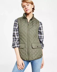 Tommy Hilfiger Women's Quilted Zip Front Vest Thyme Size XS 3739 - Picture 1 of 3