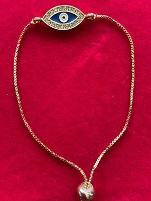 Blau 18k Gold Böser Blick Schutz Strass Armband Türkisch Charm Perle Handarbeit - Bild 1 von 4