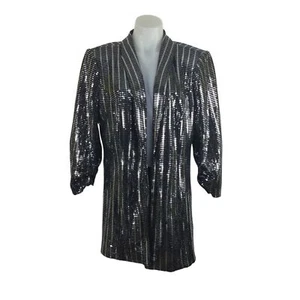 Venus Blazer Embellished Sequin Metallic Open Jacket Silver Gray Bling Sz 18 - Picture 1 of 7