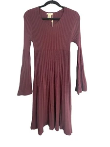 Max Studio Women Size L Knit Ribbed Sweater Dress Long Bell Sleeve Maroon $138 - Picture 1 of 6