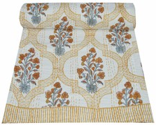 Indian Handmade Floral Printed Kantha Quilt Bedspread Blanket Bedding Throw Art