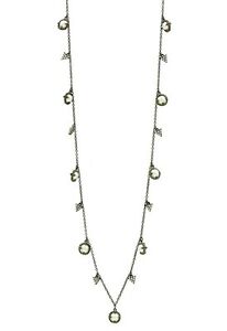 Freida Rothman Cubic Zirconia & Pearl Bezel Set Charm Long Chain Necklace Black