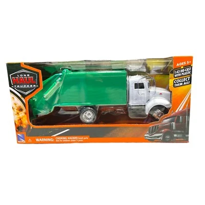 NewRay Long Hauler Trucker Peterbilt Garbage Truck Green White 1/43 Diecast - Image 1 of 3